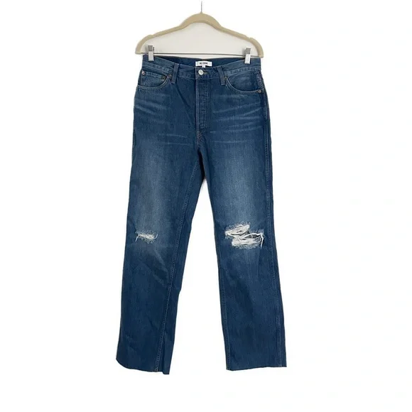 Re/done 90's High Rise Loose Destroyed Broken Blue Jeans Size 29 NWT